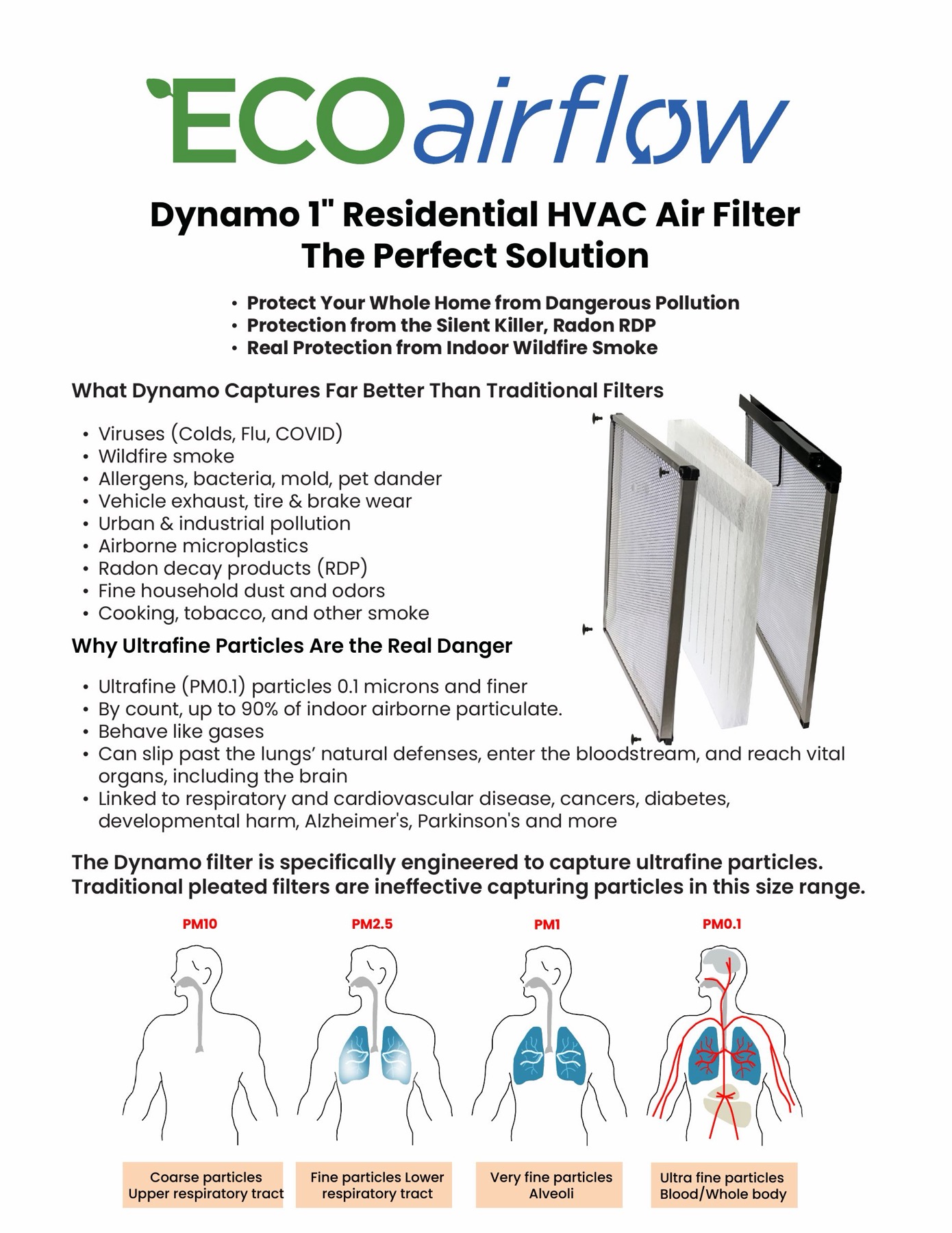Cover of the ECOairflow Dynamo 1″ Residential HVAC Air Filter brochure