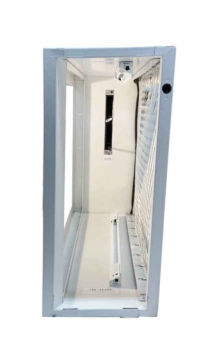 Adaptor rails attached to the top and bottom of a 5″ wide filter cabinet